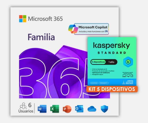 Microsoft 365 Familiar Suscripcion 12 Meses + Kaspersky Standard 5 Dispositivos